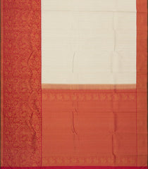 White Handloom Korvai Kanchipuram Silk Saree With Stripes & Contrast Border-KA13490