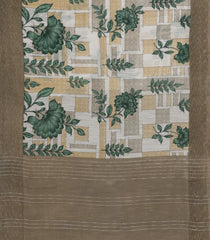 Green Woven Blended Linen Saree With Printed Floral Motifs-BL4845