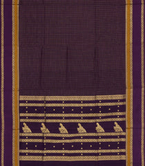Dark Purple Handloom Silk Cotton Saree With Checks-SC4373