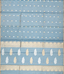 Grey Handloom Banarasi Tissue Saree With floral Motifs-BE1560