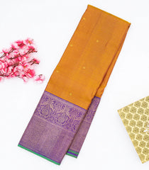 Mustard Handloom Kanchipuram Vairaoosi Korvai Silk Saree With Buttas