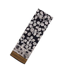 Black Printed Kalamkari Cotton Saree With Zari Border-KAL1204