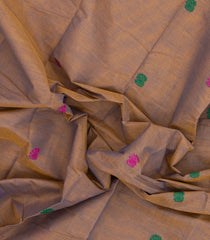 Dark Beige Woven Chettinad Cotton Saree With Buttas-CN1865