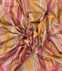 Bubblegum Pink Handloom Tussar Silk Saree With Printed Stripes-TU2745