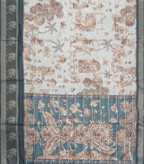 Off White Printed Synthetic Dupion Saree With Zari Stripes & Border-SY0232