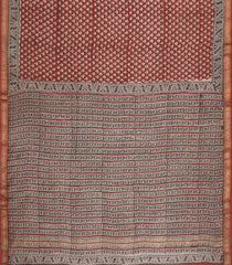 Rust Printed Chanderi Cotton Saree With Zari Border-CC1643