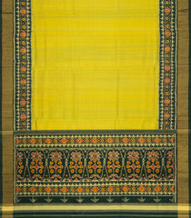 Neon Green Handloom Rajkot Patola Dupion Silk Saree With Contrast Zari Border-IK0472