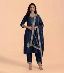 Dark Navy Blue Embroidered Kurta Set-RC5680