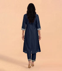 Dark Navy Blue Embroidered Kurta Set-RC5680