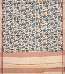 Light Peach Handwoven Printed Tussar Silk Saree With Floral Motifs-Light Peach