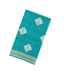 Turquoise Printed Art Dola Silk Saree With Stripes & Floral Motifs-BL5755