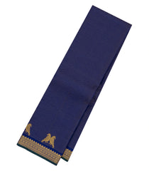 Dark Blue Handloom Kanchipuram Silk Saree With Vairaoosi Stripes & Buttas-KA13939