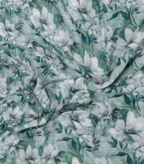 Cardamom Green Printed Synthetic Linen Saree With Floral Motifs-SY0218