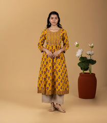 Yellow and Red Printed Kurta-KR0856