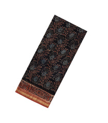 Black Printed Chanderi Cotton Saree With Zari Border-CC1650