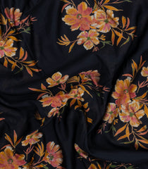 Black Printed Synthetic Silk Tussar Saree With Jhalar-SY0004