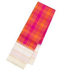 Orange Handloom Korvai Kanchipuram Silk Saree With Checks-KA15303