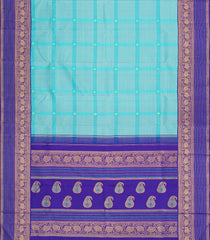 Turquoise Handloom Korvai Kanchipuram Silk Saree With Checks-KA15381