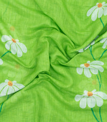 Light Green Printed Synthetic Linen Saree With Floral Motifs-SY0048