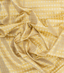 Cream Handloom Tissue Kanchipuram Silk Saree With Checks & Floral Motifs-KA15672