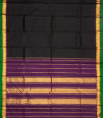 Black Handloom Kanchipuram Silk Saree With Contrast Zari Border