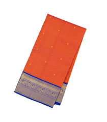 Orange Handloom Korvai Kanchipuram 9 Yards Silk Saree With Stripes & Contrast Border-KA13408