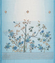 Light Blue Woven Linen Saree With Embroidered Tree Motifs-LI0757