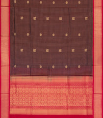 Dark Maroon Handloom Silk Cotton Saree With Checks & Buttas-SC4237