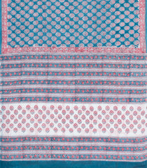 Sky Blue Printed Jaipur Cotton Saree With Floral Motifs-JC1886