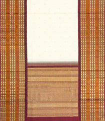 Cream Handloom Korvai Kanchipuram Silk Saree With Zari Buttas-KA16348