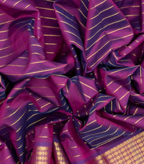 Purple Handloom Silk Cotton Saree With Beldari Stripes-SC3718
