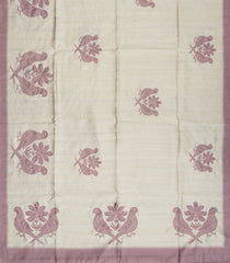 Taupe Woven Blended Dupion Saree With Embroidered Bird Motifs-BL3859