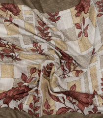 Crimson Woven Blended Linen Saree With Printed Floral Motifs-BL4843
