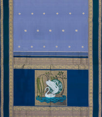 Steel Blue Handloom Kanchipuram Silk Saree With Buttas-KA15134