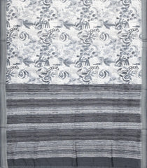 Off White Woven Synthetic Jute Saree With Printed Floral Motifs-BL4189