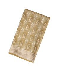 Taupe Handloom Organza Soft Silk Saree With Floral Motifs-SO4141