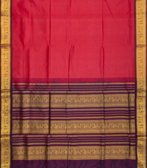 Red Handloom 9 Yards Silk Cotton Saree With Contrast Border-SC3768