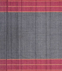 Black Handloom Kanchi Cotton Saree With Zari Checks & Pink Border