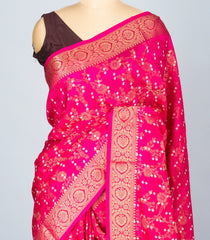 Hot Pink Woven Synthetic Dola Silk Saree With Floral Motifs-BL4644