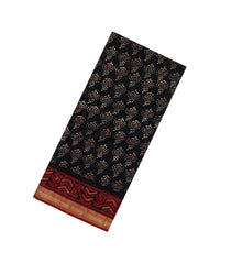 Black Printed Chanderi Cotton Saree With Zari Border-CC1648