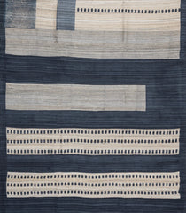Grey Printed Tussar Silk Saree With Abstract Stripes-TU3762