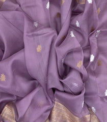 Lavender Handloom Banarasi Organza Silk Saree With Floral Motifs-BE1403