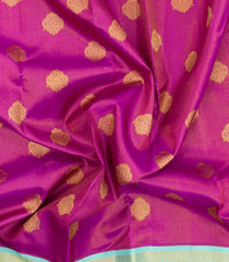 Hot Pink Handloom Korvai Kanchipuram Silk Saree With Stripes & Buttas-KA15259