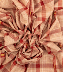 Red Woven Kadappa Cotton Saree With Checks-KN0731