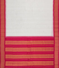 Off White Handloom Gadwal Cotton Saree With Checks & Contrast Temple Border-GA0313