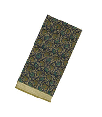 Green Printed Chanderi Cotton Saree With Checks & Floral Motifs-CC1612