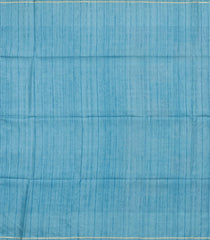 Light Blue Printed Synthetic Dupion Saree With Checks & Contrast Border-BL6047