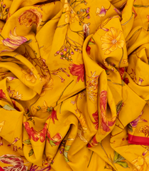 Mustard Woven Digital Printed Crepe Silk Saree With Floral Motifs