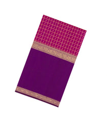 Magenta Handloom Muppagam Silk Cotton Saree With Checks-SC4346