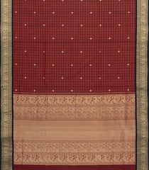 Maroon Handloom Silk Cotton Saree With Checks-SC4300